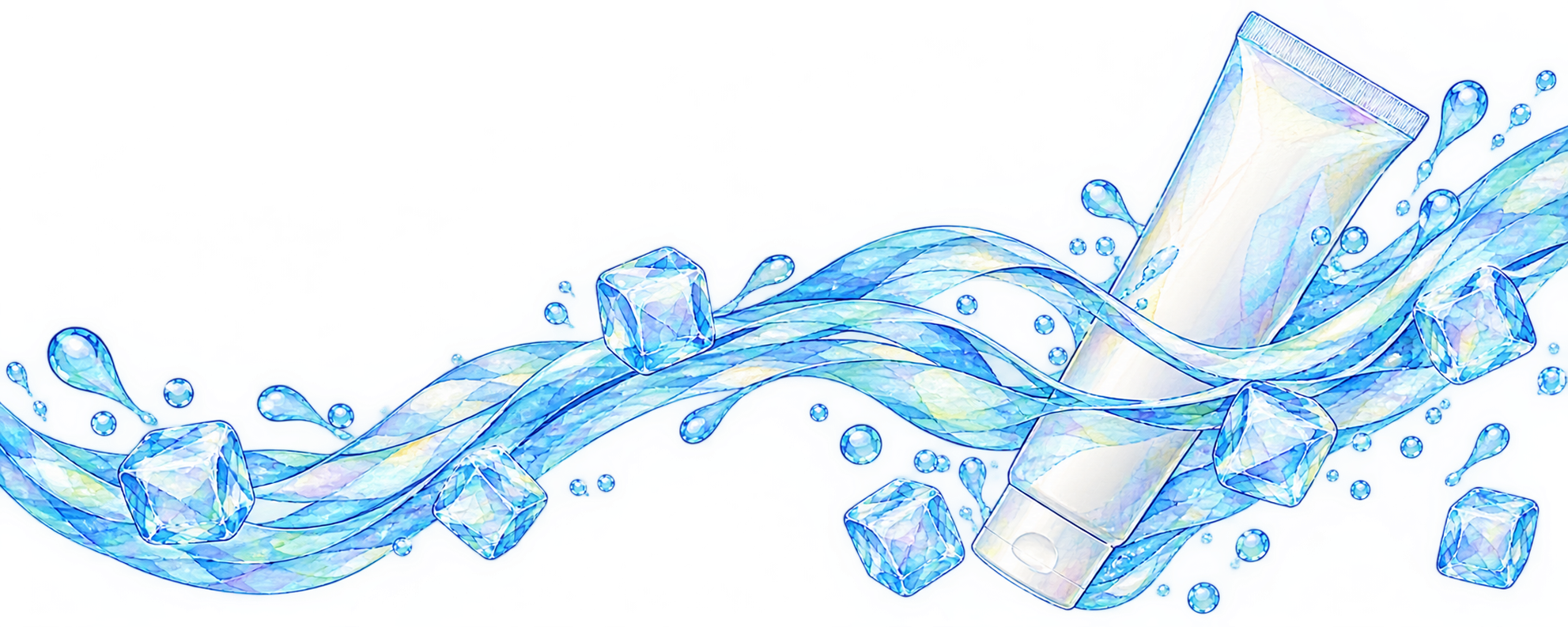 水彩冰塊牙膏清涼插畫